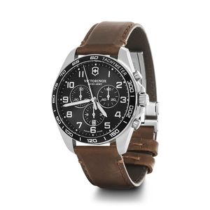 Reloj Fieldforce classic Chrono, dial negro, correa de cuero color café